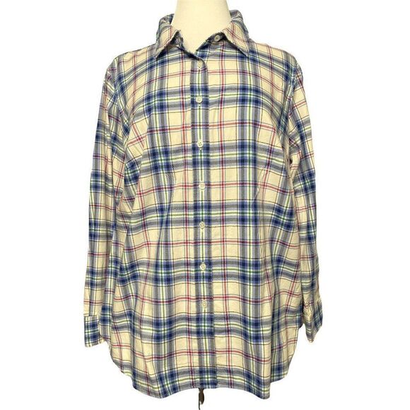 Talbots Plus Classic Cotton Long Sleeve Shirt Sz X Enchanted Blue Plaid NEW - Picture 1 of 6
